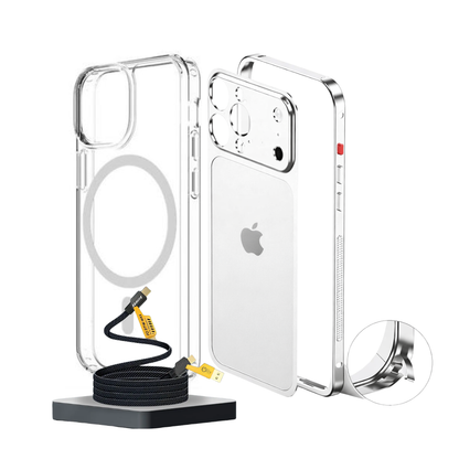 iPhone 13/14/15/16 to 17 Pro Style Converter Case with Metal Bumper Frame, Magnetic Compatible (1 Magsafe Case  + 4 in 1 USB Cable Free)