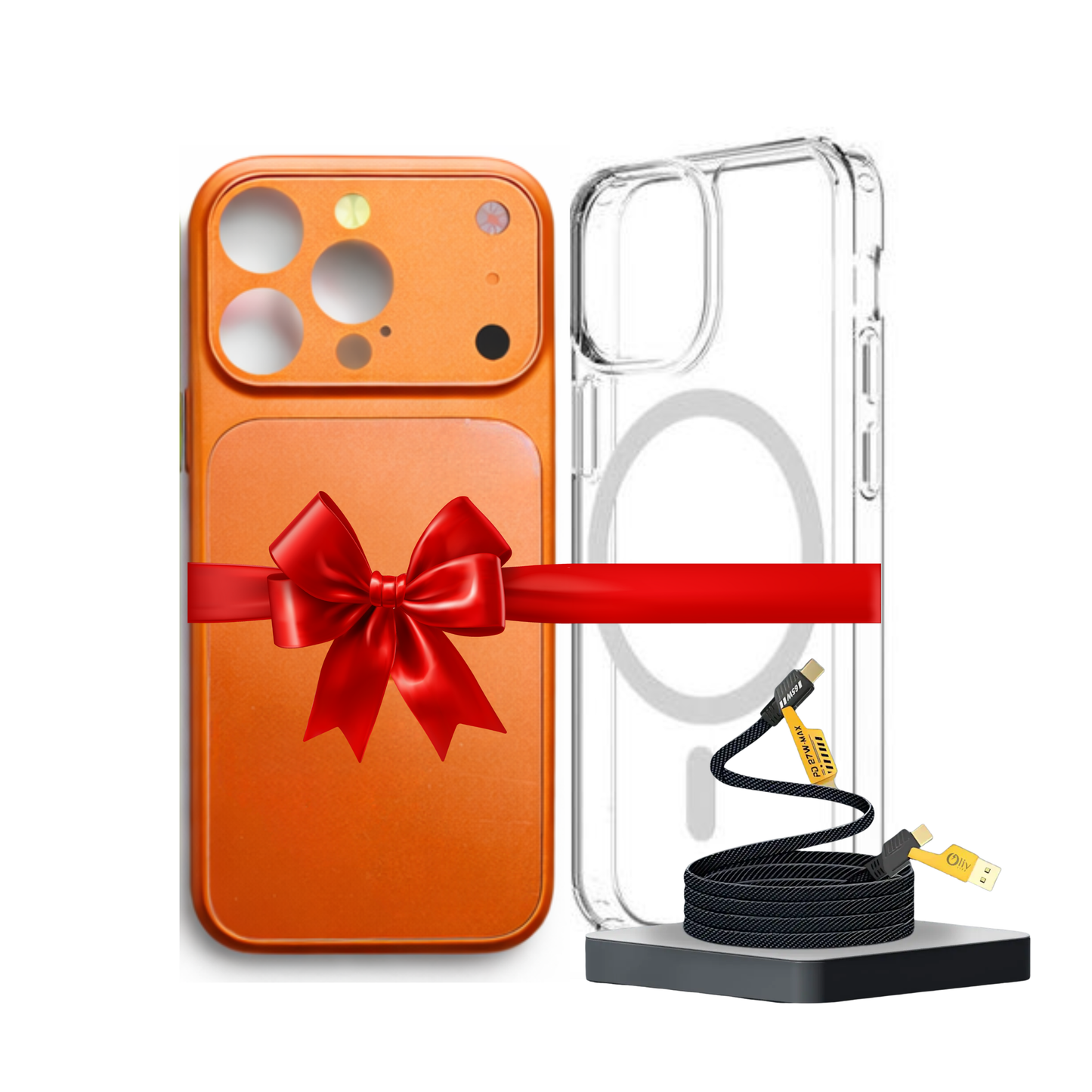 IPhone 17 Pro Max Converter Magnetic Cover with Camera Protection & Shockproof Edges (1 Magsafe Case  + 4 in 1 USB Cable Free)