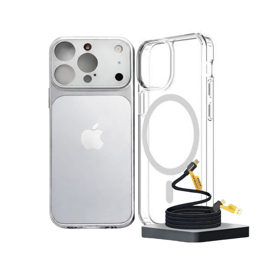 IPhone 17 Pro Max Converter Magnetic Cover with Camera Protection & Shockproof Edges (1 Magsafe Case  + 4 in 1 USB Cable Free)