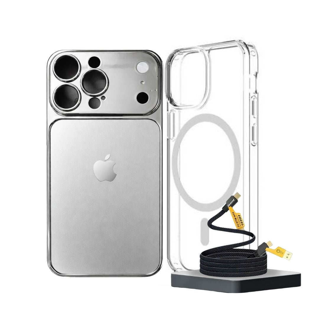 IPhone 17 Pro Max Converter Magnetic Cover with Camera Protection & Shockproof Edges (1 Magsafe Case  + 4 in 1 USB Cable Free)