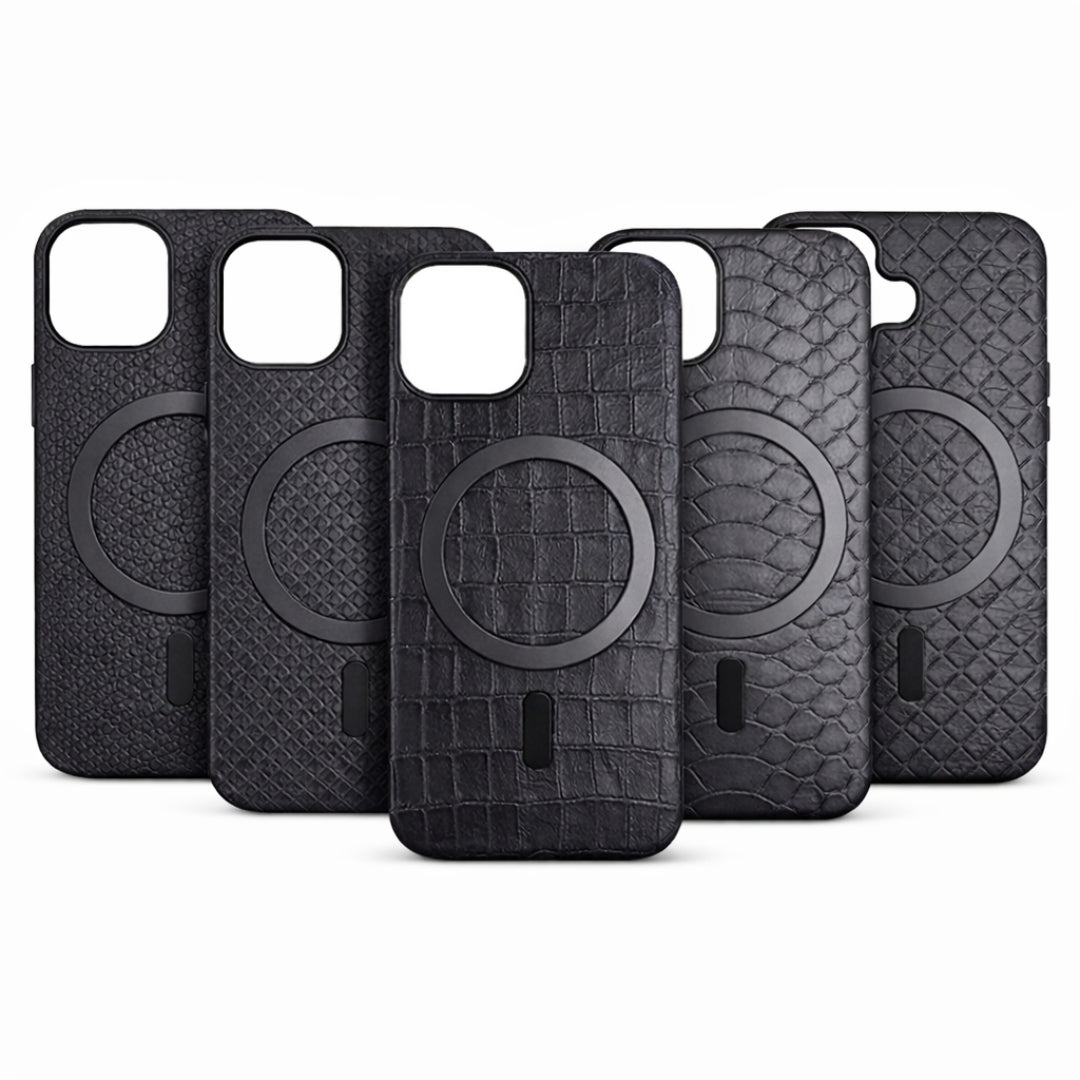 Snake Skin Texture MagSafe Compatible Leather Case for iPhone