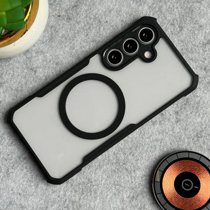 Transparent Shockproof Black Back Cover for Samsung (Mag and Non Mag)