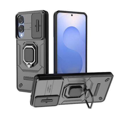 Black Armor Phone Case with Sliding Camera Cover for Samsung
