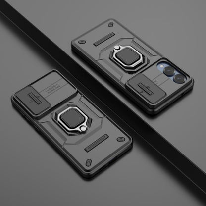 Black Armor Phone Case with Sliding Camera Cover for Samsung