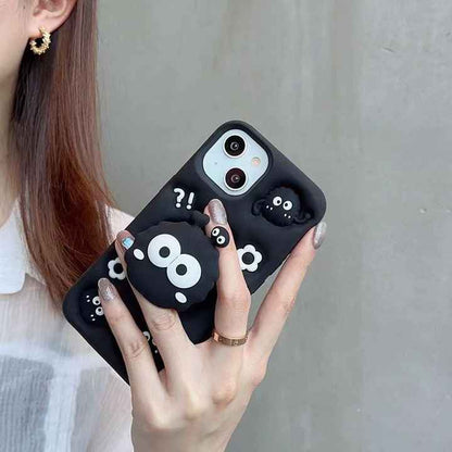 Fashion 3D Silicone Holder Cute Cartoon Coal Black Ball Case For iPhone
