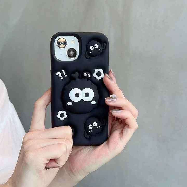 Fashion 3D Silicone Holder Cute Cartoon Coal Black Ball Case For iPhone