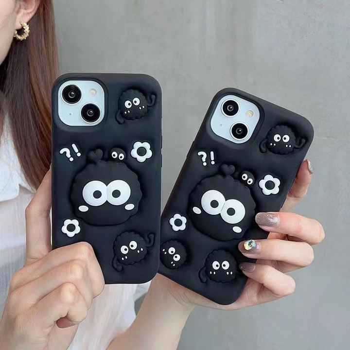 Fashion 3D Silicone Holder Cute Cartoon Coal Black Ball Case For iPhone
