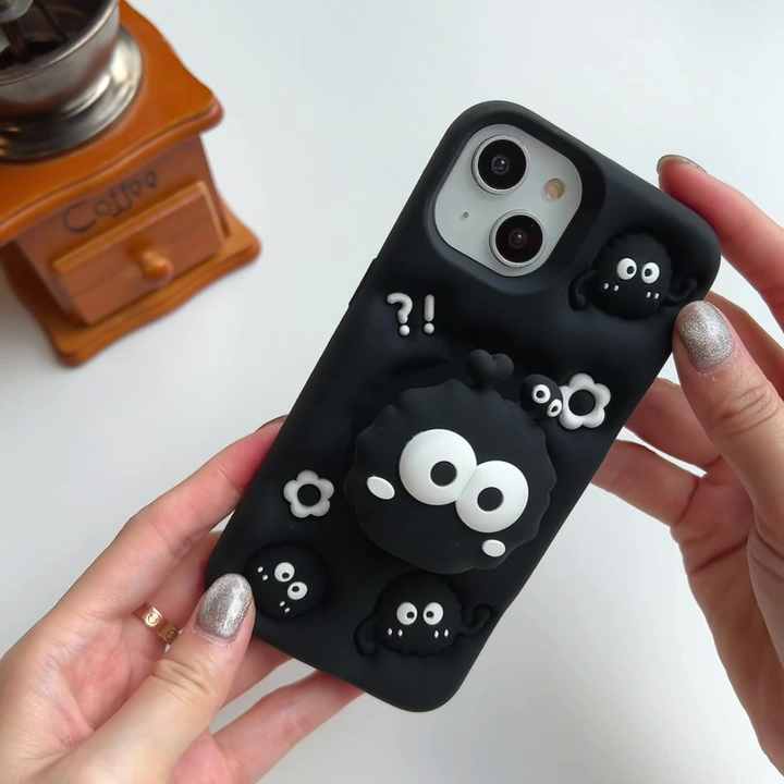 Fashion 3D Silicone Holder Cute Cartoon Coal Black Ball Case For iPhone