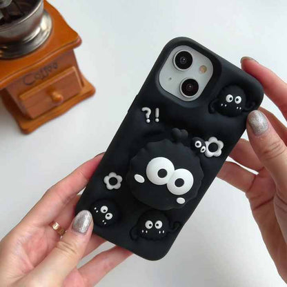 Fashion 3D Silicone Holder Cute Cartoon Coal Black Ball Case For iPhone