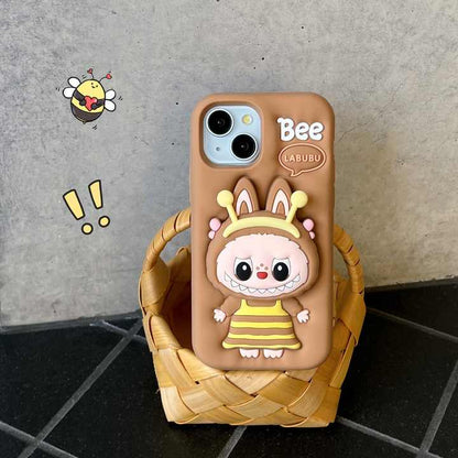 Cute Bee Cartoon Silicone Bracket Luxury Design Phone Case For iPhone