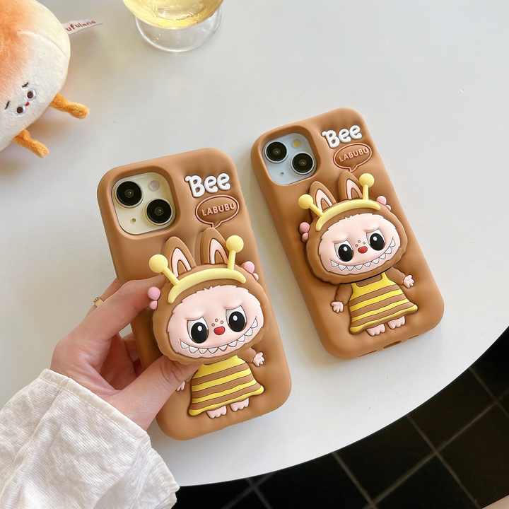 Cute Bee Cartoon Silicone Bracket Luxury Design Phone Case For iPhone