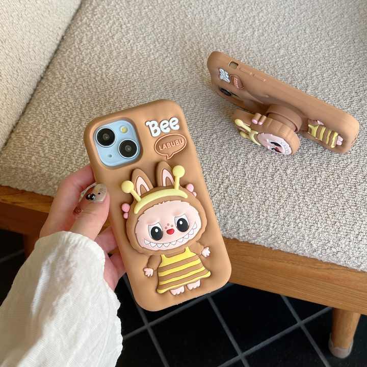 Cute Bee Cartoon Silicone Bracket Luxury Design Phone Case For iPhone