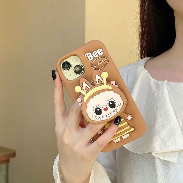 Cute Bee Cartoon Silicone Bracket Luxury Design Phone Case For iPhone