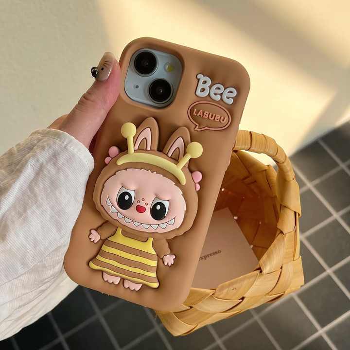 Cute Bee Cartoon Silicone Bracket Luxury Design Phone Case For iPhone