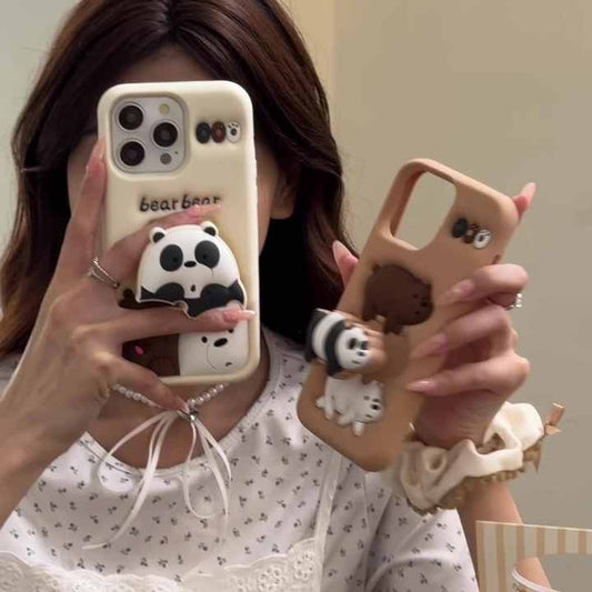 3D cartoon bear holder  Silicone phone case for iPhone